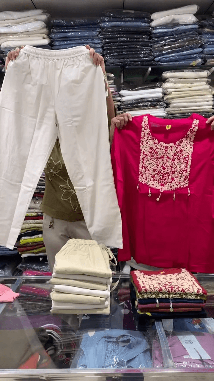 Women’s Embroidered Cotton Kurti and Pant Set – Festive Ethnic Tunic with Straight Fit Trousers